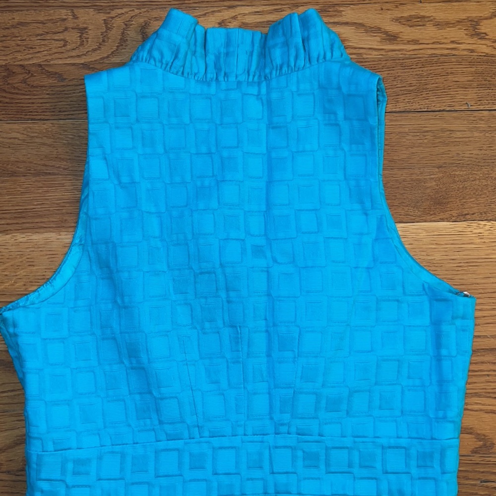 Taylor Ruffled Collar Teal Square Pattern Lined D… - image 4